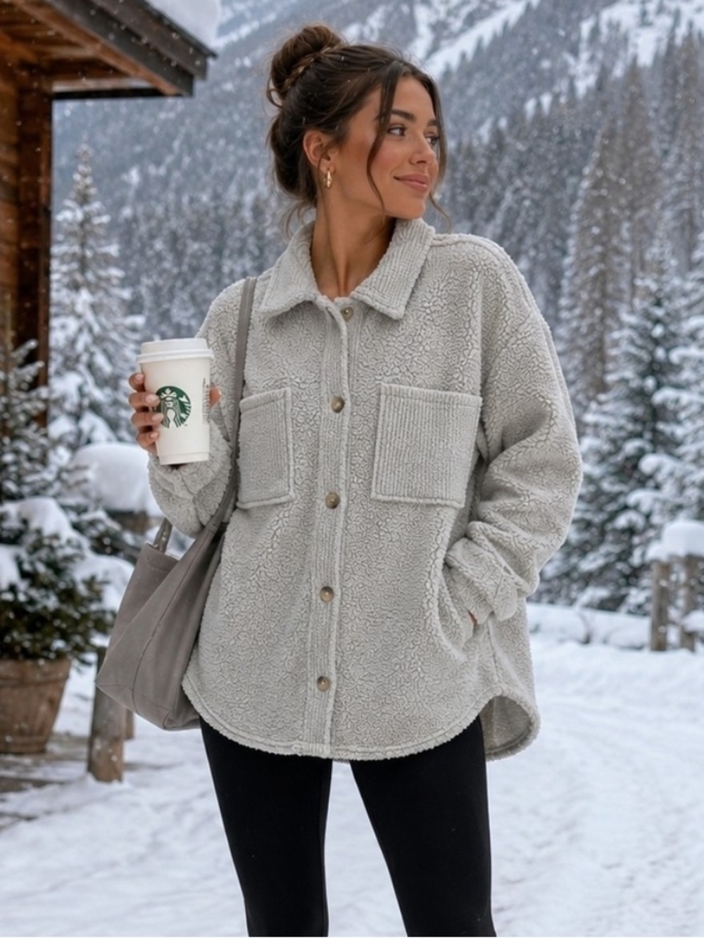 American Eagle Outfitters Light Gray Oversized Sherpa Jacket XS